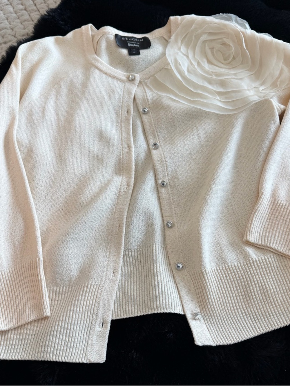 St. John Cream Knit Cardigan with Jewel Button